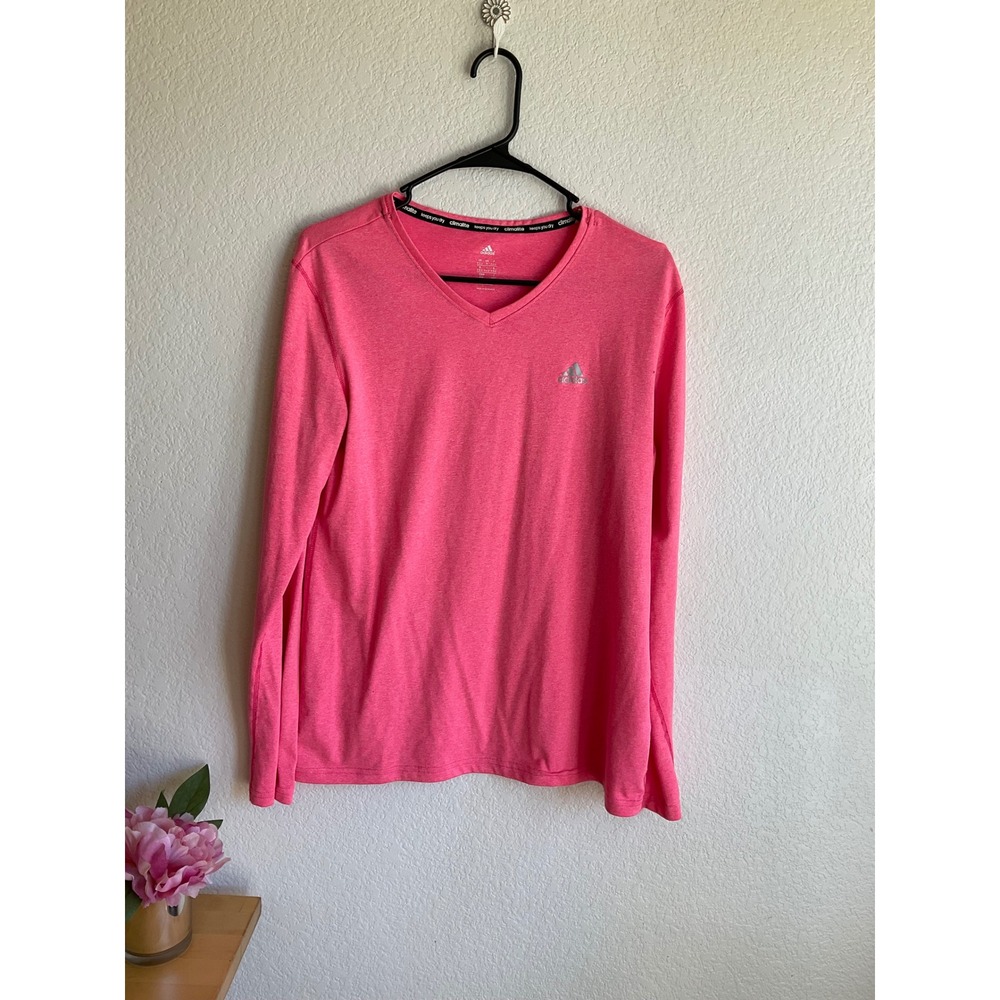 Adidas Climalite Womens Pink Heather Long Sleeve V-Neck Training Shirt Size M‎